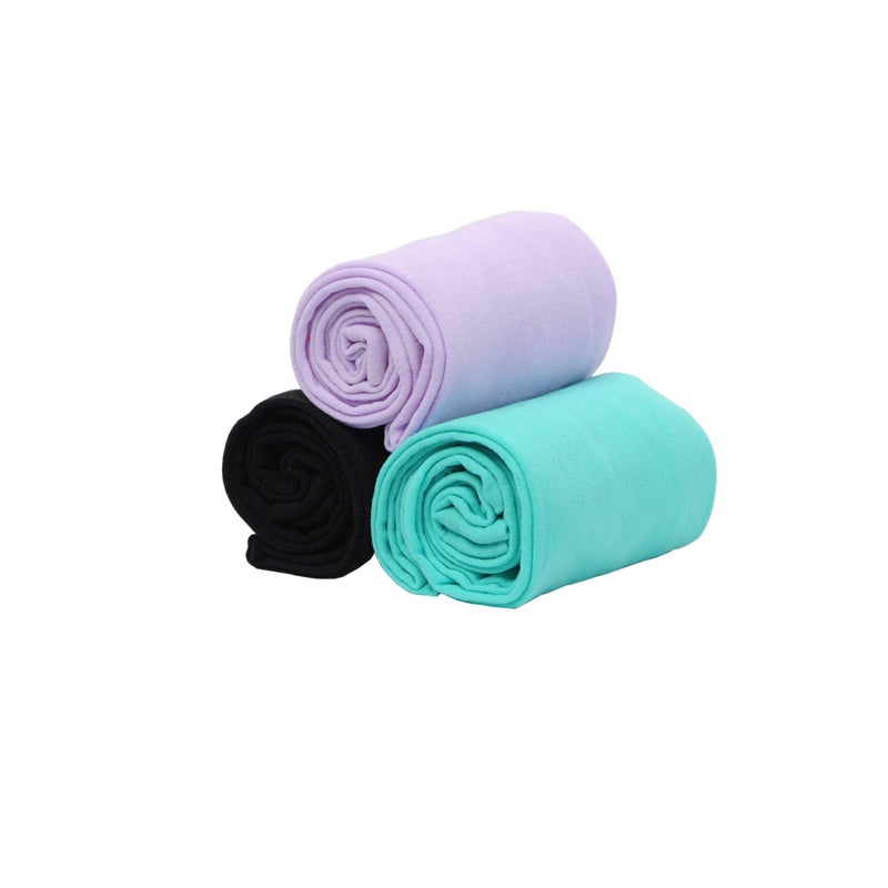 EVERSWE 3 Pairs Pack Girls Microfiber Tights Multiple Colors (Purple/Blue/Black, 6-8)